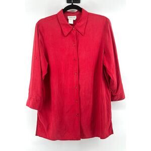 Coldwater Creek 100% Silk Blouse 3/4 Sleeve Women's M Red